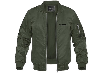 Men's Nasdaq Logo Lightweight Bomber Jacket Windbreaker Softshell Varsity Jacket Coat