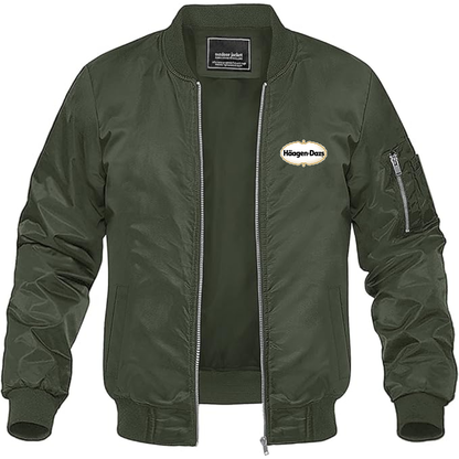 Men's Haagen Dazs Logo Lightweight Bomber Jacket Windbreaker Softshell Varsity Jacket Coat
