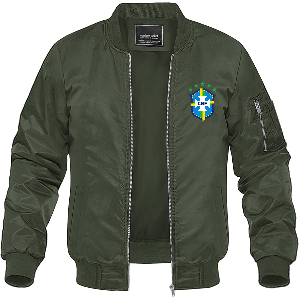 Men's Brazil National Soccer Team Lightweight Bomber Jacket - Army Green