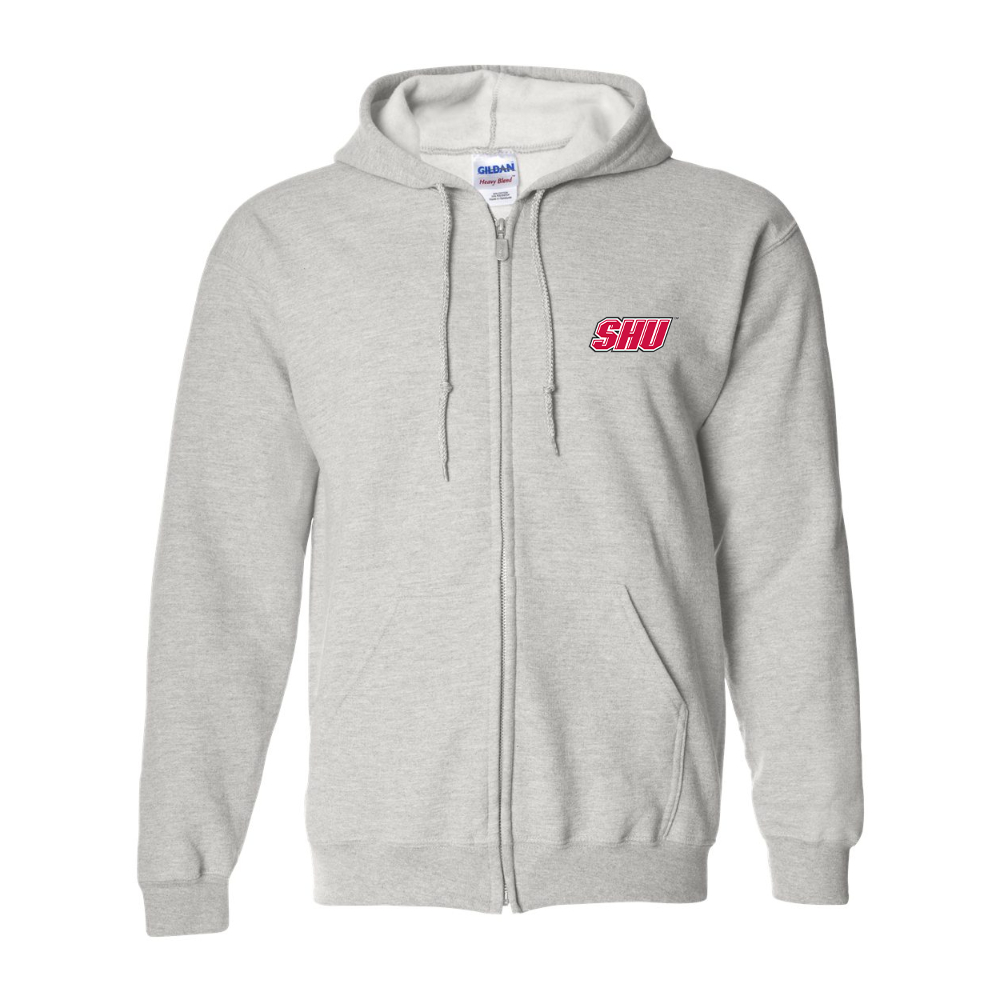 Men's Sacred Heart Pioneers Logo Gildan  Heavy Blend Full Zip Hooded Sweatshirt