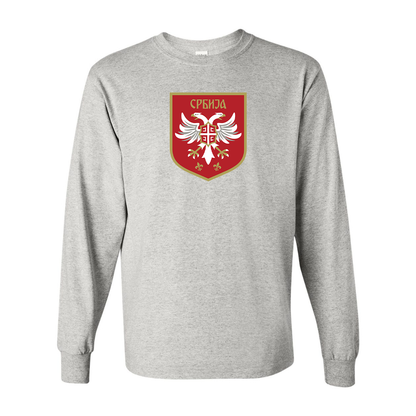 Men's Serbia National Football Soccer Team Logo Gildan Heavy Cotton Long Sleeve T-Shirt
