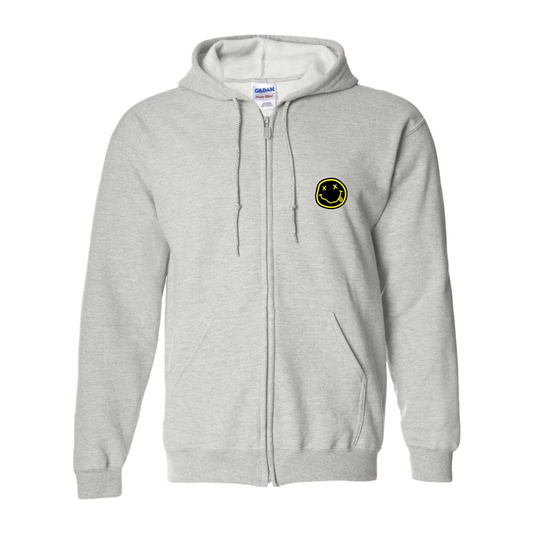 Men's Nirvana Yellow and Black Face  Gildan  Heavy Blend Full Zip Hooded Sweatshirt