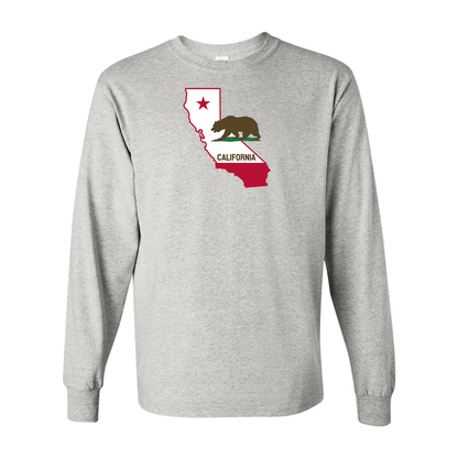 Men's  California Bear Map Gildan Heavy Cotton Long Sleeve T-Shirt