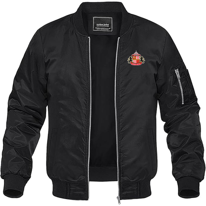 Men's Sunderland AFC Soccer Lightweight Bomber Jacket Windbreaker Softshell Varsity Jacket Coat - Black