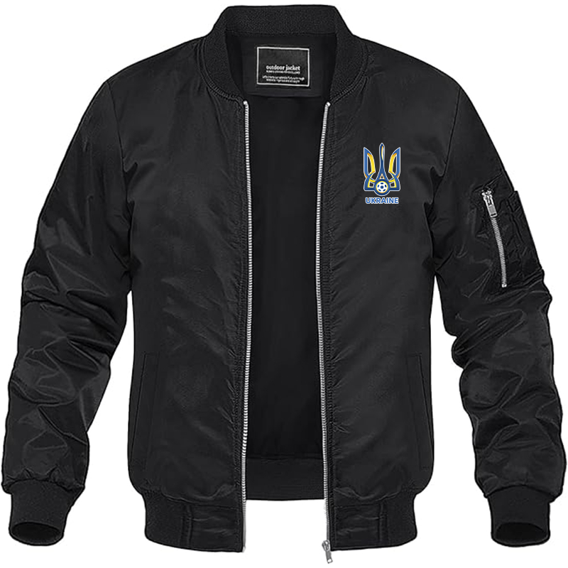 Men's Ukraine National Football Soccer Team Lightweight Bomber Jacket - Black