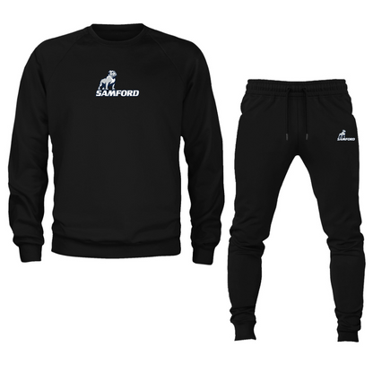 Men's Samford Bulldogs Logo Crewneck Sweatshirt Joggers Suit