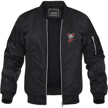 Men's Binghamton Devils Logo Lightweight Bomber Jacket Windbreaker Softshell Varsity Jacket Coat