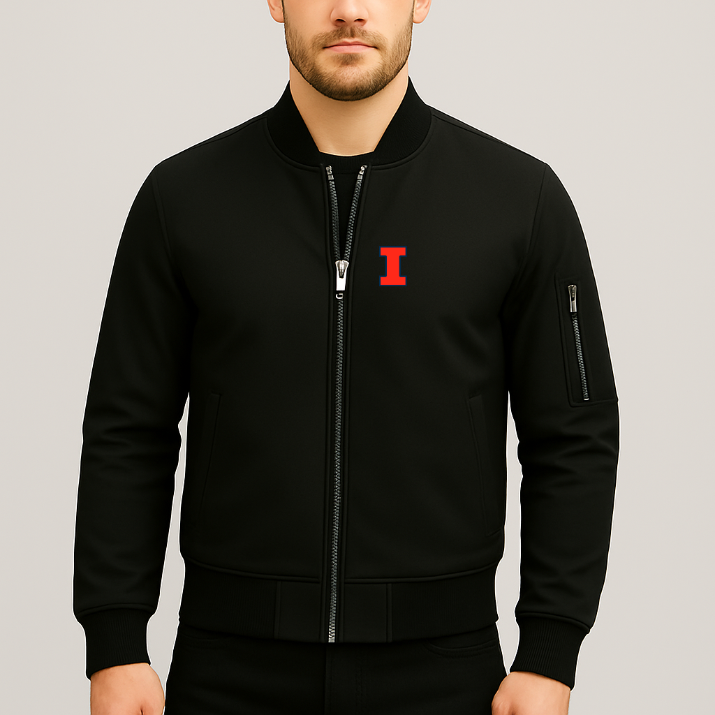 Men's Illinois Fighting Illini Logo Lightweight Bomber Jacket Windbreaker Softshell Varsity Jacket Coat