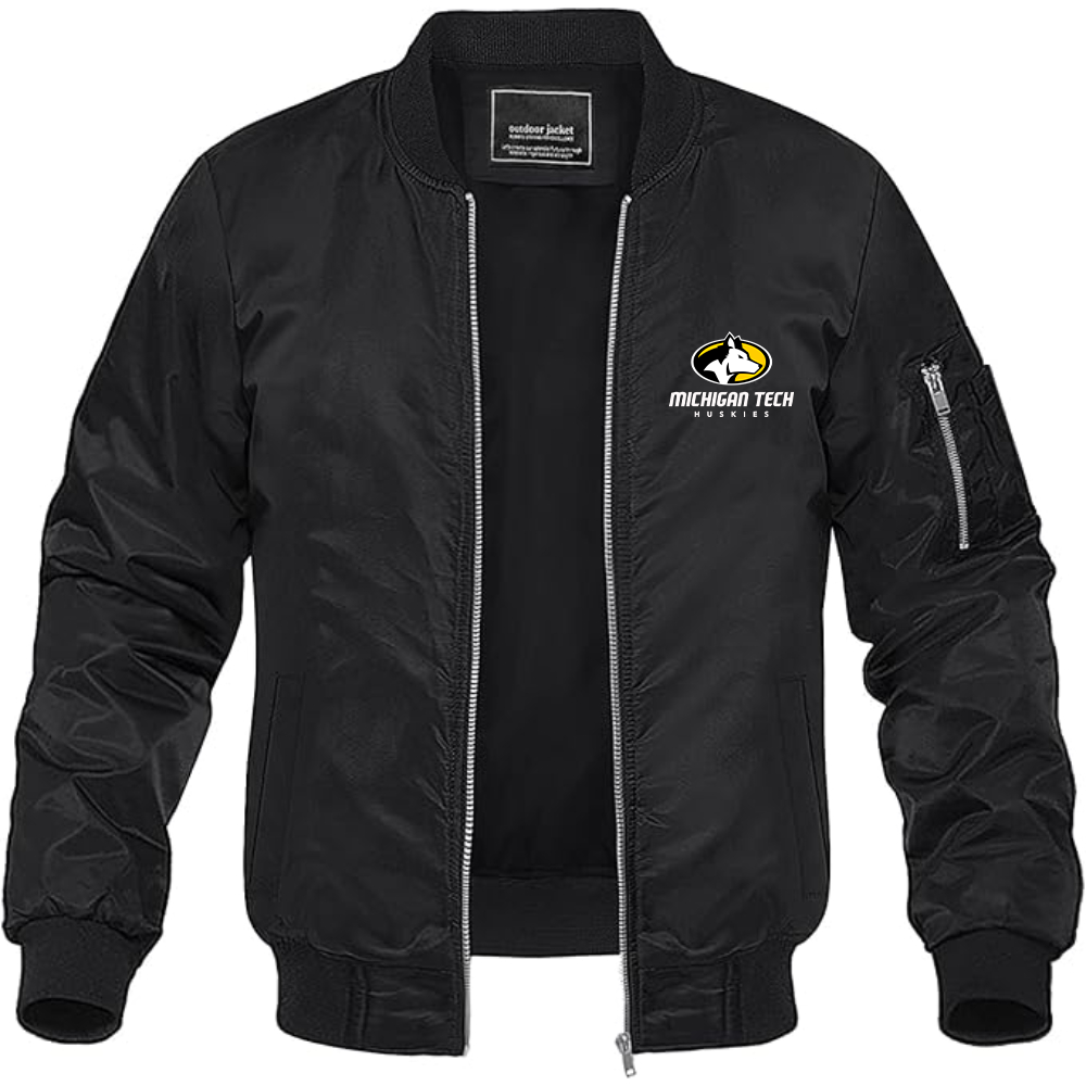 Men's Michigan Tech Huskies Logo Lightweight Bomber Jacket Windbreaker Softshell Varsity Jacket Coat