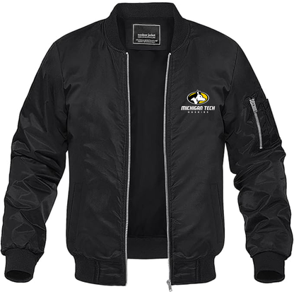 Men's Michigan Tech Huskies Logo Lightweight Bomber Jacket Windbreaker Softshell Varsity Jacket Coat