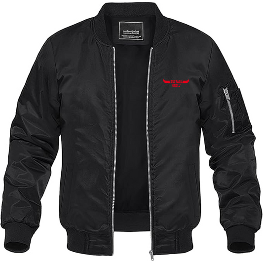 Men's Buffalo Grill Logo Lightweight Bomber Jacket Windbreaker Softshell Varsity Jacket Coat
