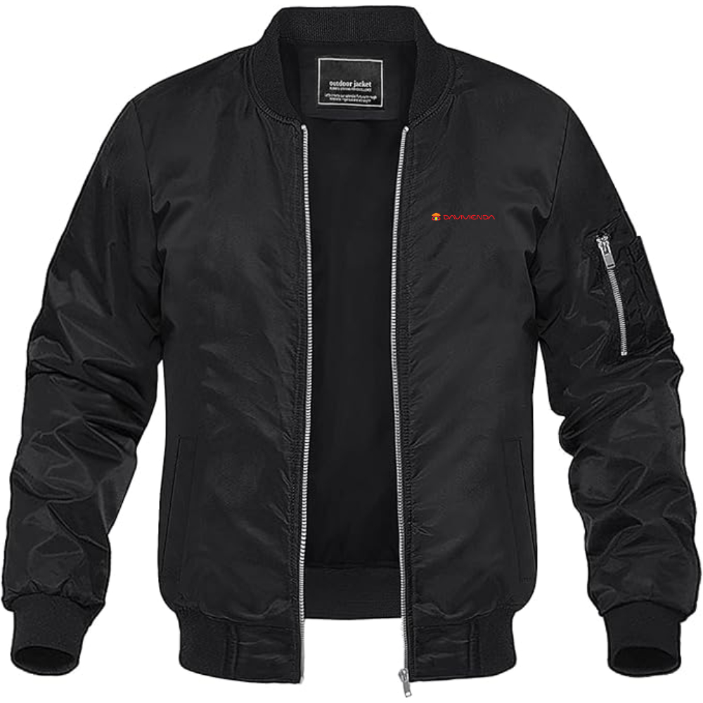 Men's Davivienda Logo Lightweight Bomber Jacket Windbreaker Softshell Varsity Jacket Coat