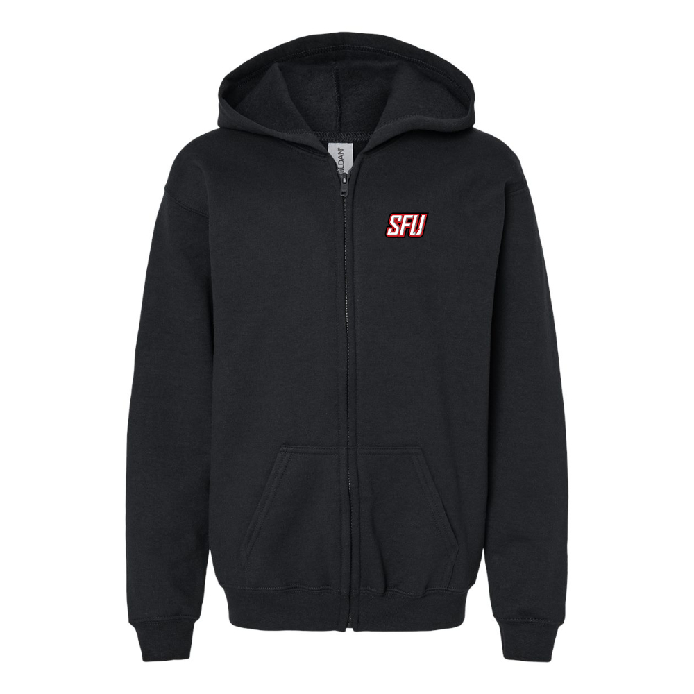 Gildan Heavy Blend Youth Saint Francis Red Flash Logo Full Zip Hooded Sweatshirt