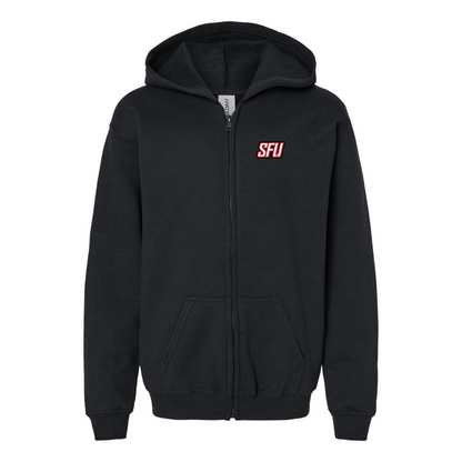 Gildan Heavy Blend Youth Saint Francis Red Flash Logo Full Zip Hooded Sweatshirt