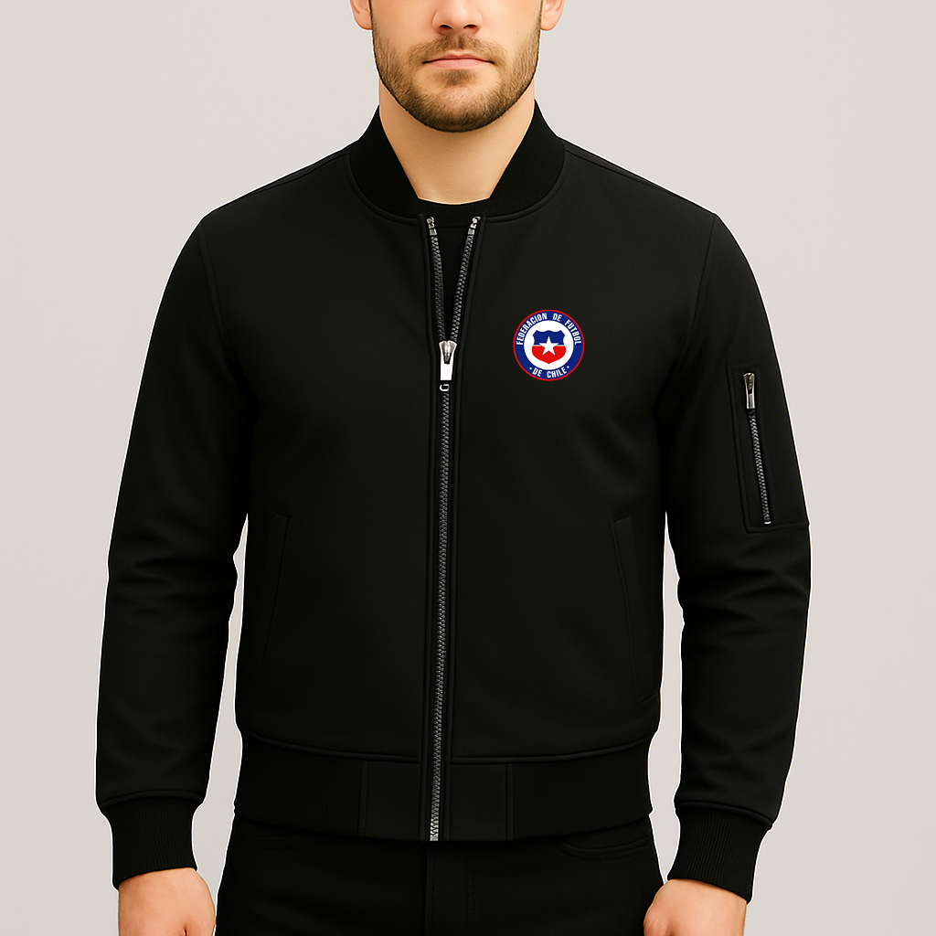 Men's Chile National Soccer Team Lightweight Bomber Jacket - Black