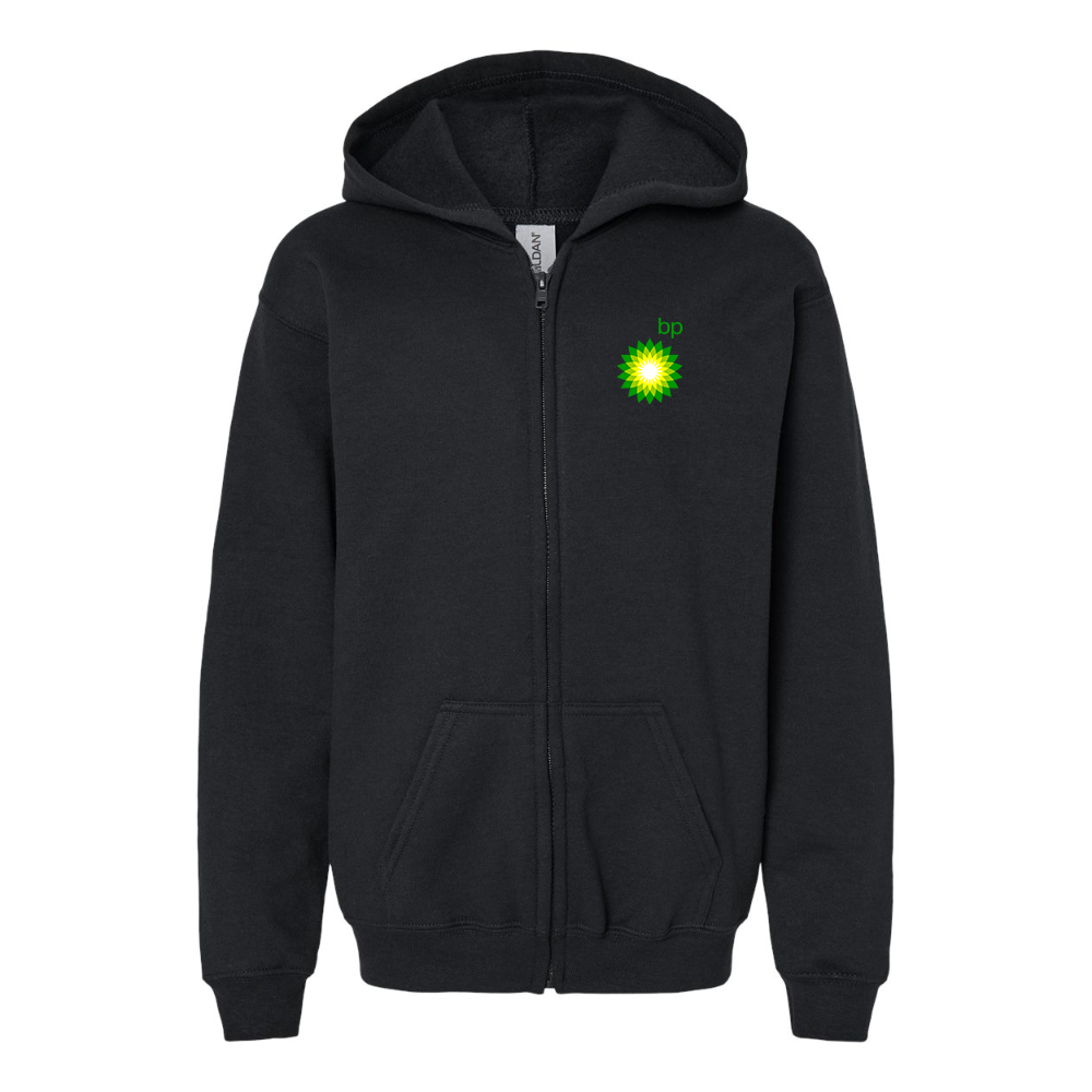 Gildan Heavy Blend Youth BP Oil Logo Full Zip Hooded Sweatshirt