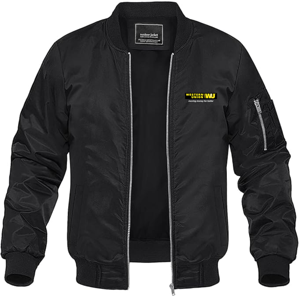 Men's Wastern Union Logo Lightweight Bomber Jacket Windbreaker Softshell Varsity Jacket Coat