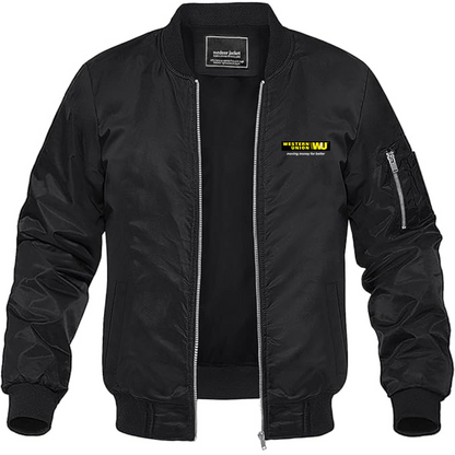 Men's Wastern Union Logo Lightweight Bomber Jacket Windbreaker Softshell Varsity Jacket Coat