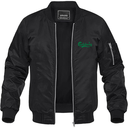 Men's Carlsbery Logo Lightweight Bomber Jacket Windbreaker Softshell Varsity Jacket Coat
