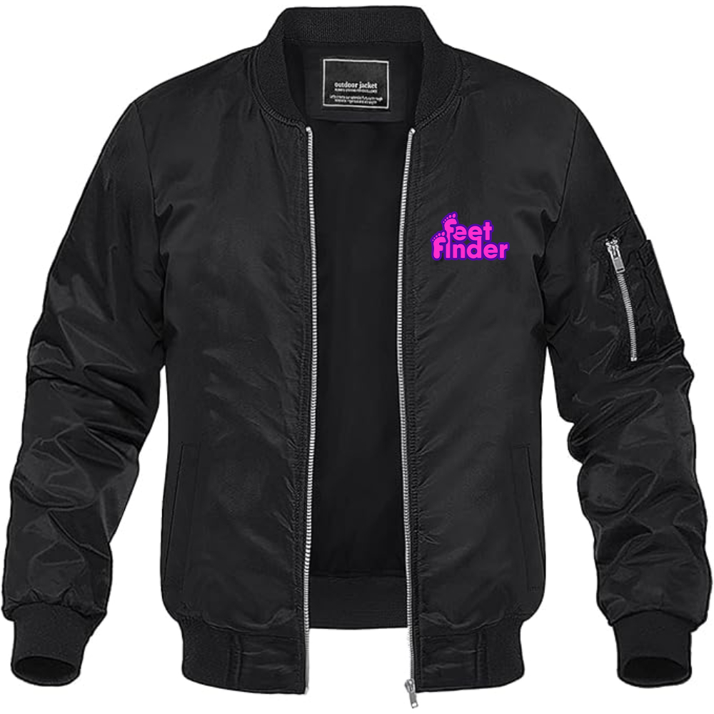 Men's FeetFinder Logo Lightweight Bomber Jacket Windbreaker Softshell Varsity Jacket Coat
