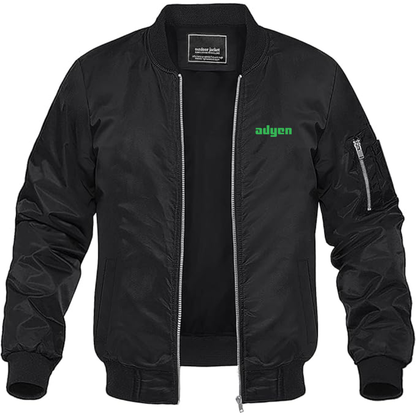 Men's Adyen Logo Lightweight Bomber Jacket Windbreaker Softshell Varsity Jacket Coat