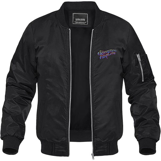 Men's Jefferson Airplane Logo Lightweight Bomber Jacket Windbreaker Softshell Varsity Jacket Coat