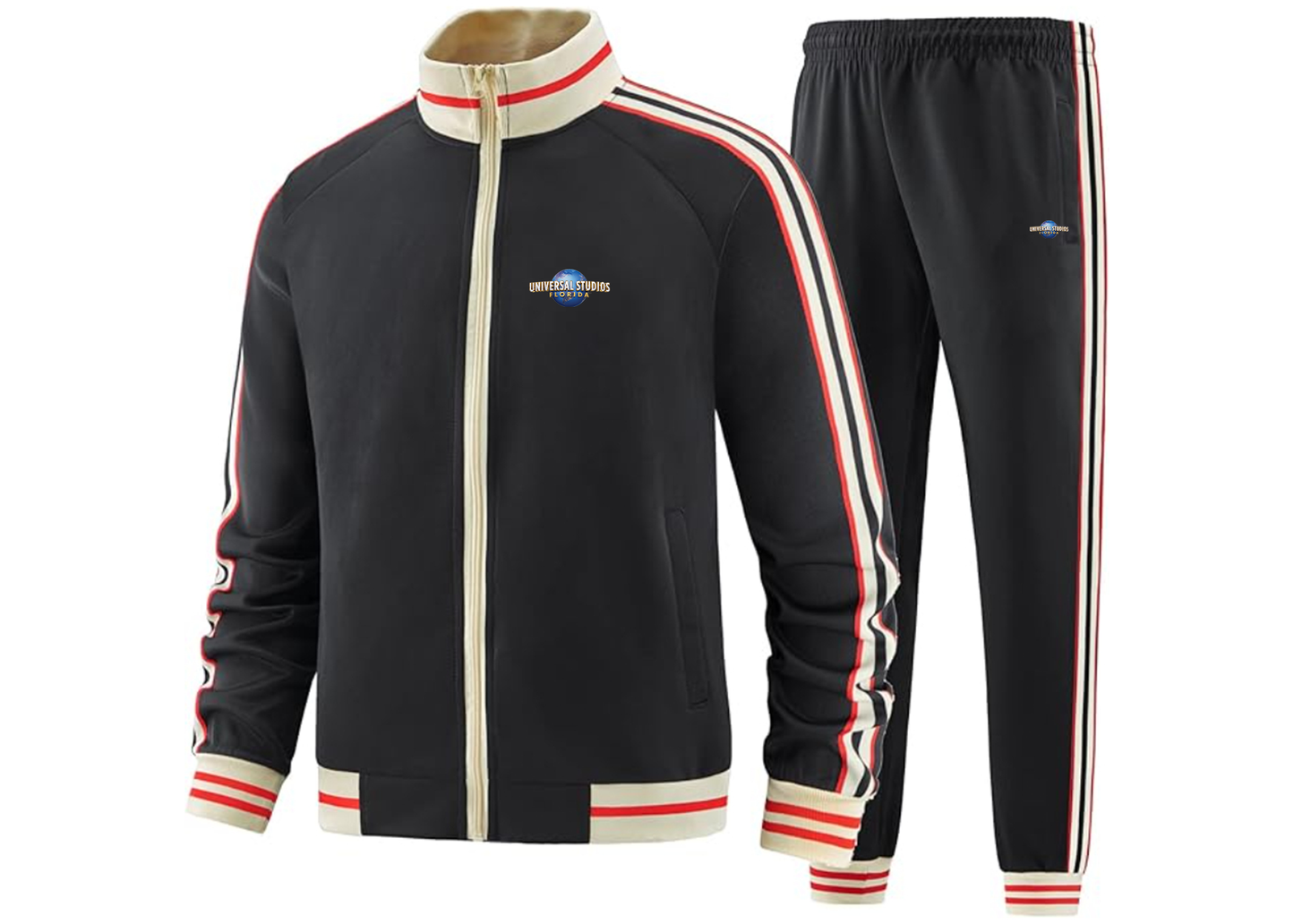 Men's Universal Studios Florida Tracksuit with Bold Striped Accents and Zippered Front Athletic Wear