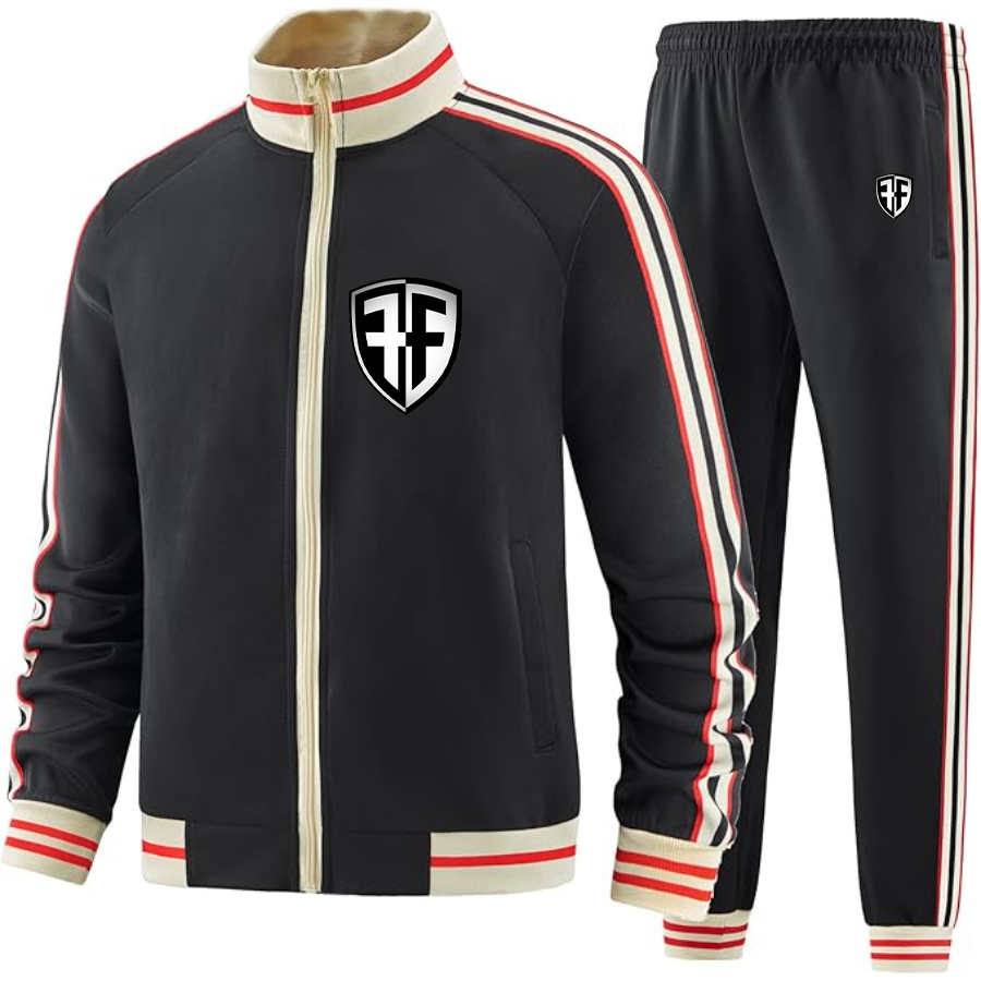 Men's  Foffa Bike  Two Piece Designer Tracksuit with Bold Striped Accents and Zippered Front Elevated Athletic Wear