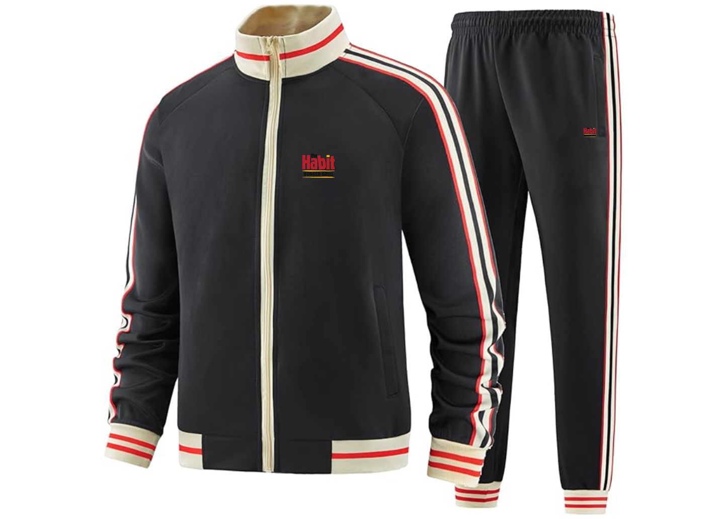 Men's The Habit Burger Grill Tracksuit with Bold Striped Accents and Zippered Front Athletic Wear