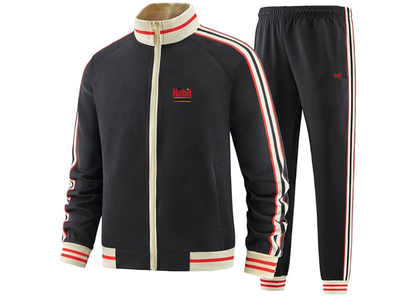 Men's The Habit Burger Grill Tracksuit with Bold Striped Accents and Zippered Front Athletic Wear