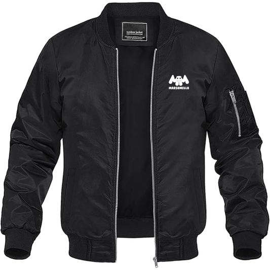 Men's Marshmello Logo Lightweight Bomber Jacket Windbreaker Softshell Varsity Jacket Coat