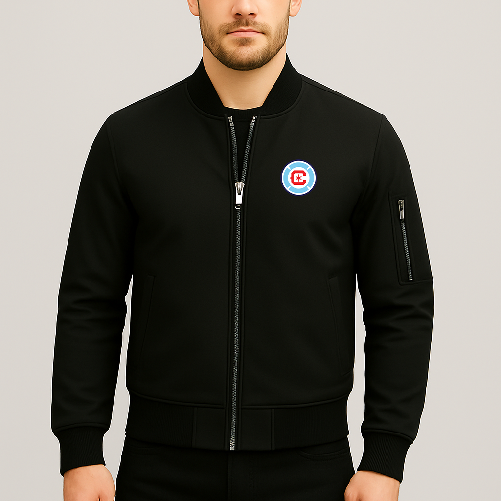 Men's Chicago Fire Soccer Lightweight Bomber Jacket - Black