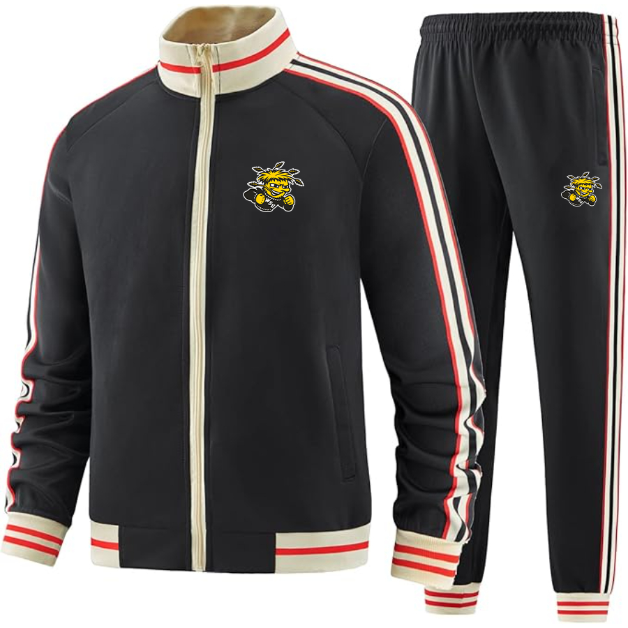 Men's Wichita State Shockers Tracksuit with Bold Striped Accents and Zippered Front Athletic Wear