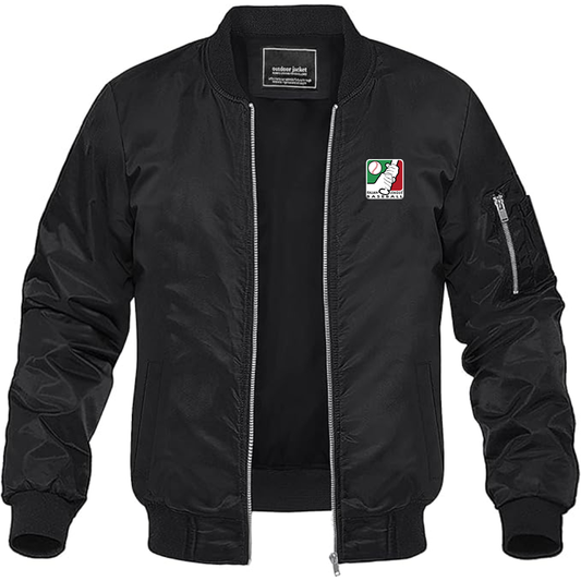 Men's Italian Baseball League Logo Lightweight Bomber Jacket - Black
