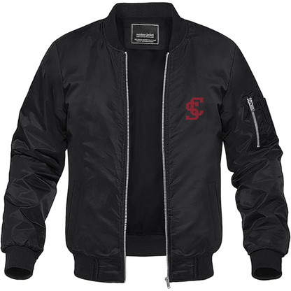 Men's Santa Clara Broncos Logo Lightweight Bomber Jacket Windbreaker Softshell Varsity Jacket Coat