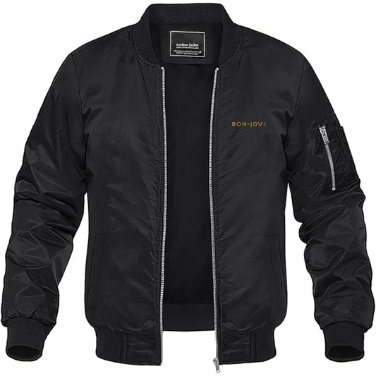 Men's Bon Jovi Logo Lightweight Bomber Jacket Windbreaker Softshell Varsity Jacket Coat