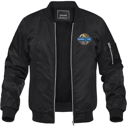 Men's Garden of Life Logo Lightweight Bomber Jacket Windbreaker Softshell Varsity Jacket Coat
