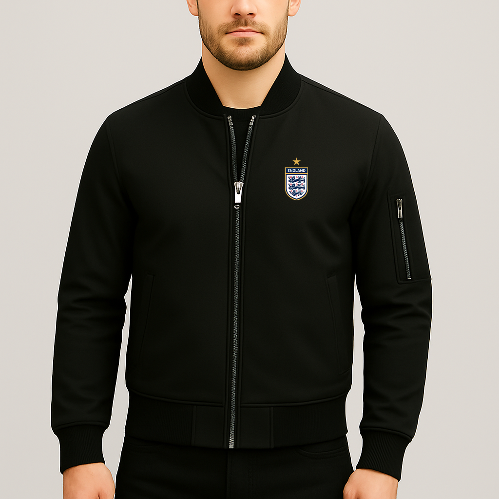 Men's England National Soccer Team Lightweight Bomber Jacket - Black