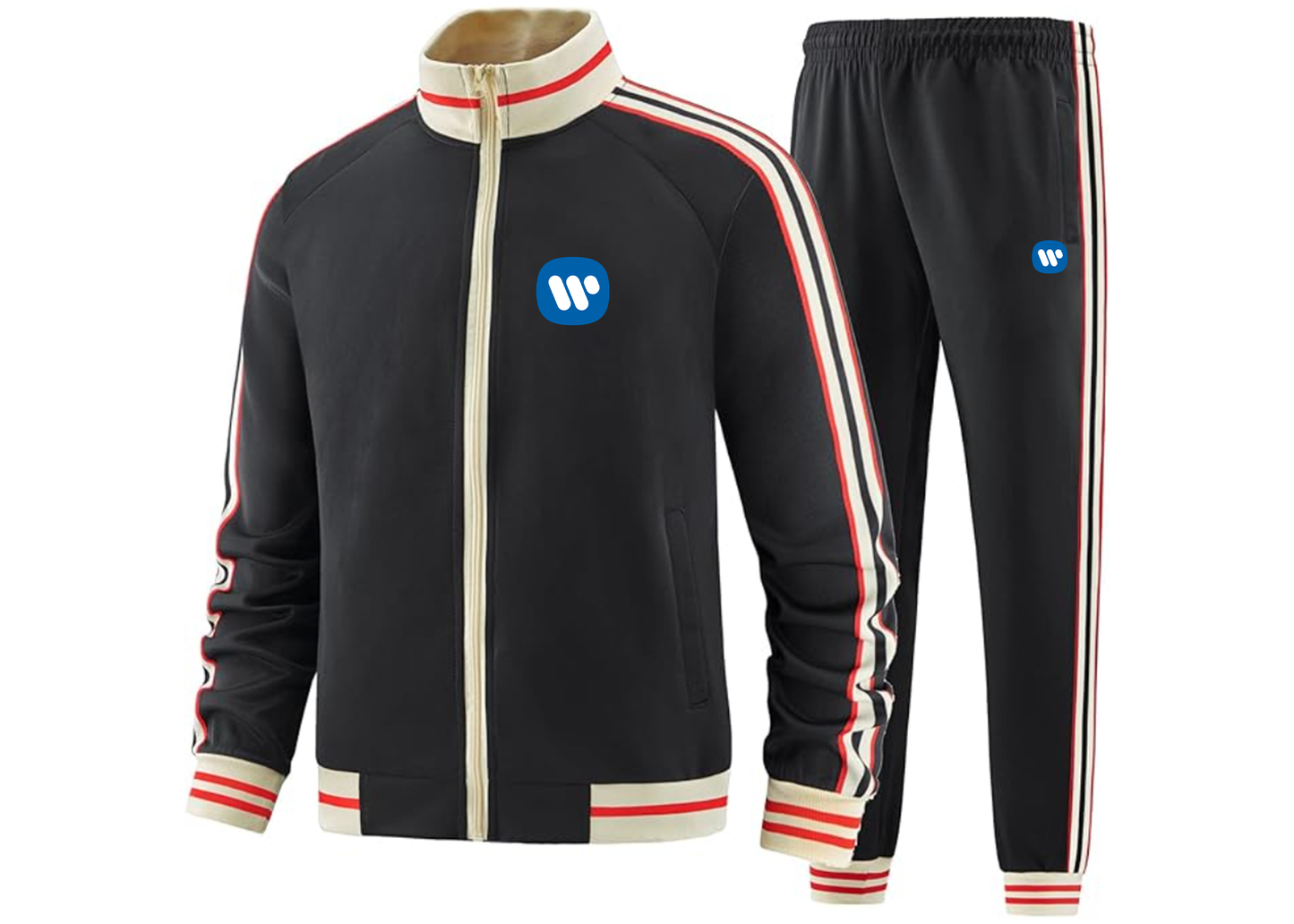 Men's WMG Tracksuit with Bold Striped Accents and Zippered Front Athletic Wear