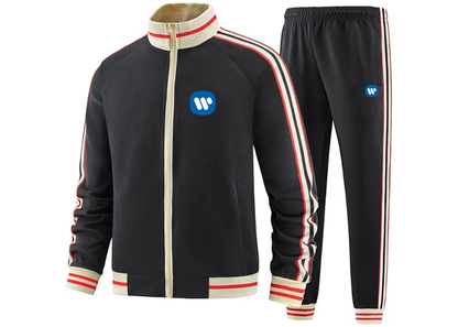 Men's WMG Tracksuit with Bold Striped Accents and Zippered Front Athletic Wear