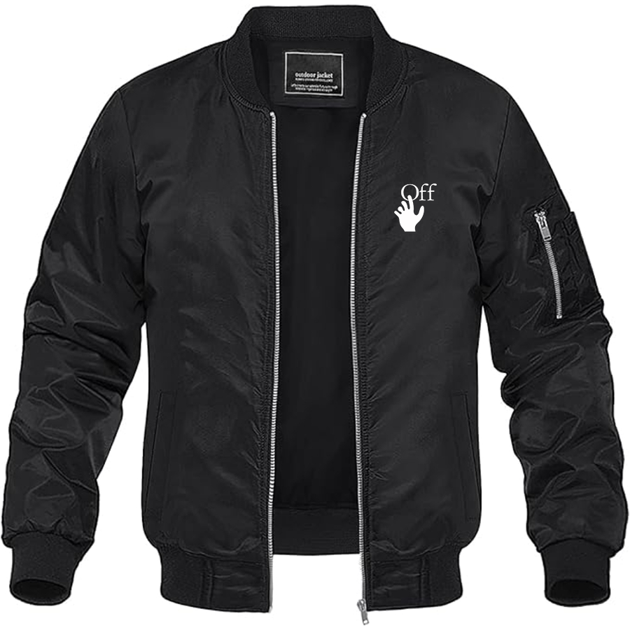 Men's Off-White Hand Logo  Lightweight Bomber Jacket Windbreaker Softshell Varsity Jacket Coat