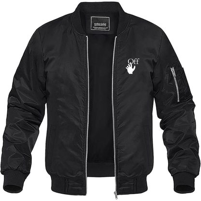 Men's Off-White Hand Logo  Lightweight Bomber Jacket Windbreaker Softshell Varsity Jacket Coat