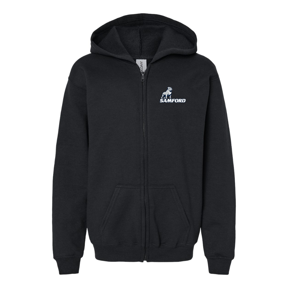 Gildan Heavy Blend Youth Samford Bulldogs Logo Full Zip Hooded Sweatshirt