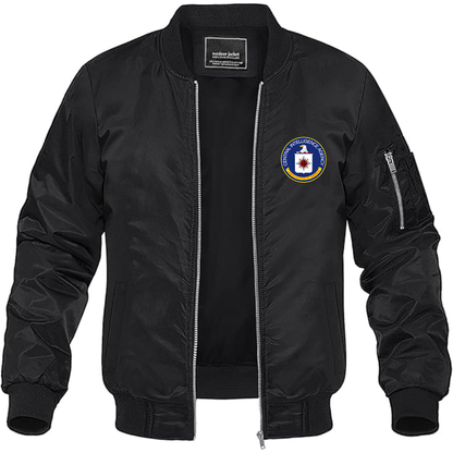 Men's CIA Logo Lightweight Bomber Jacket Windbreaker Softshell Varsity Jacket Coat