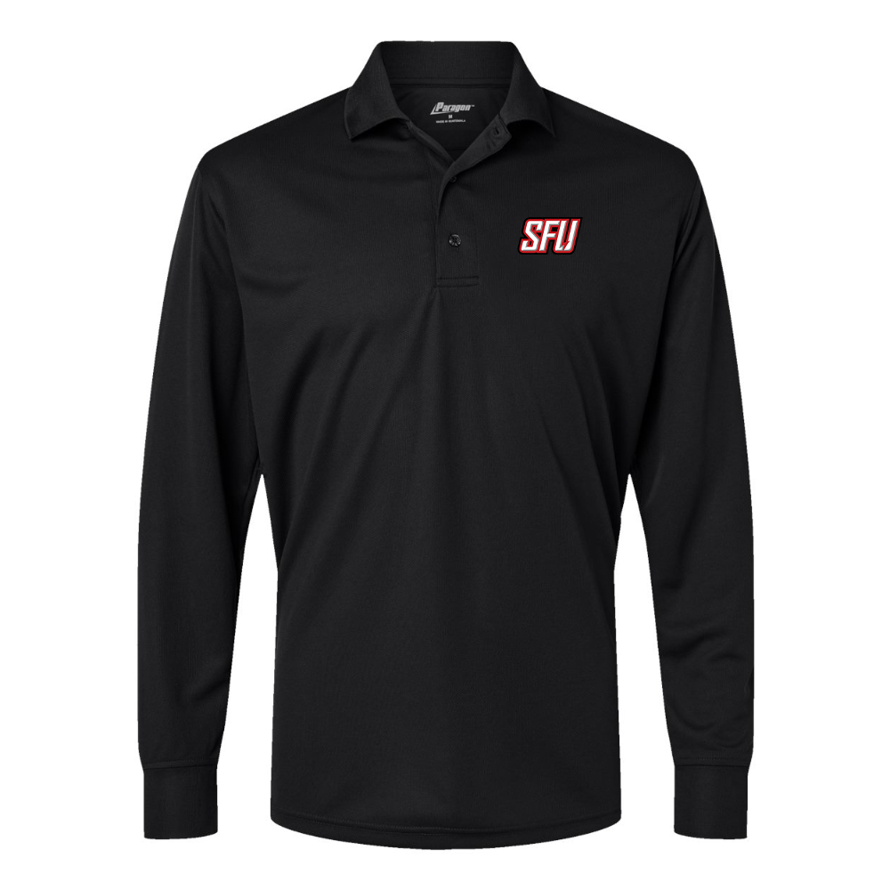 Men's Saint Francis Red Flash Logo Paragon Prescott Long Sleeve Polo