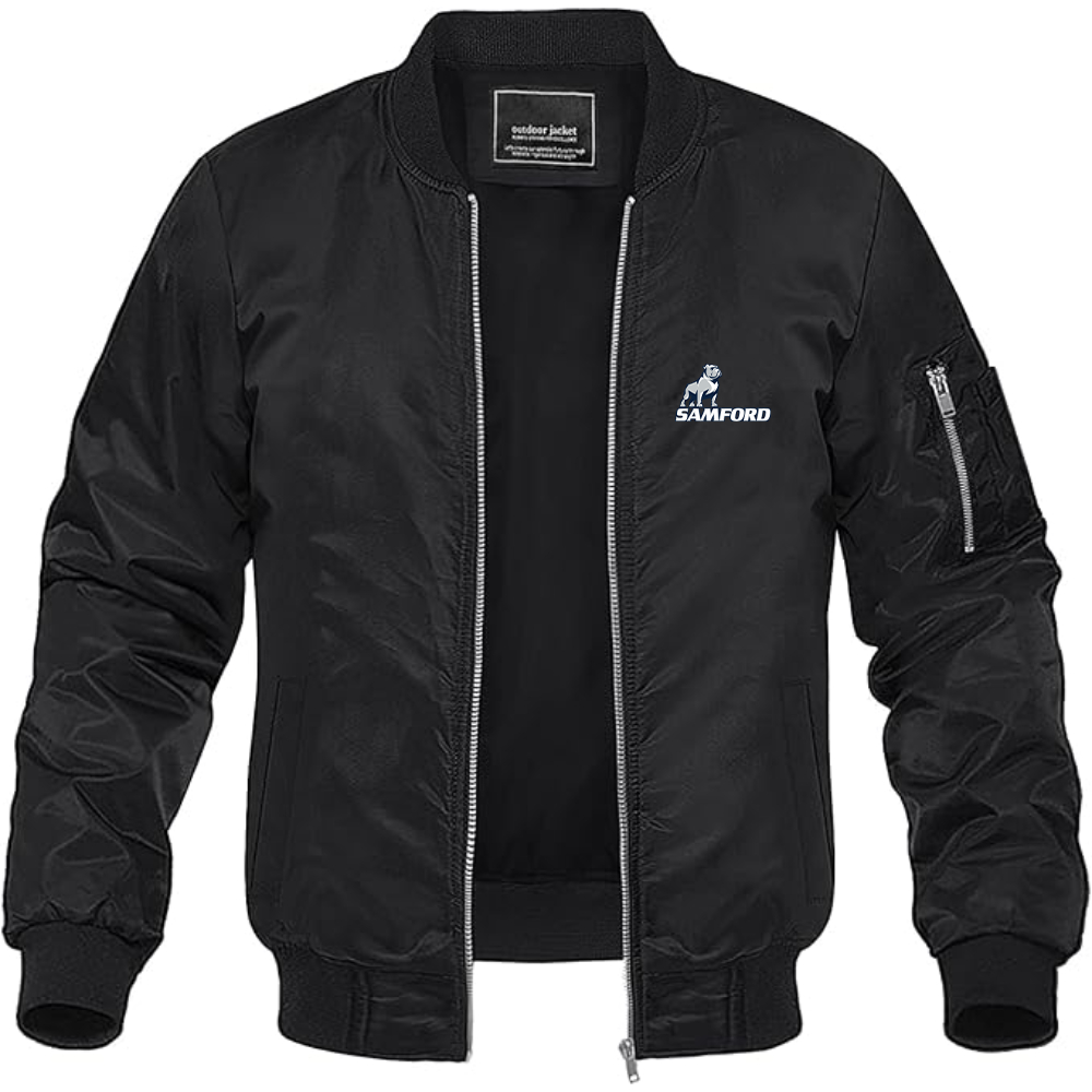 Men's Samford Bulldogs Logo Lightweight Bomber Jacket Windbreaker Softshell Varsity Jacket Coat