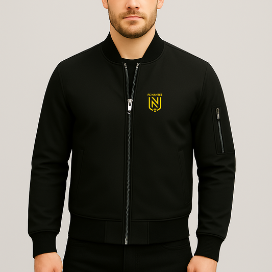 Men's FC Nantes Soccer Logo Lightweight Bomber Jacket Windbreaker Softshell Varsity Jacket Coat