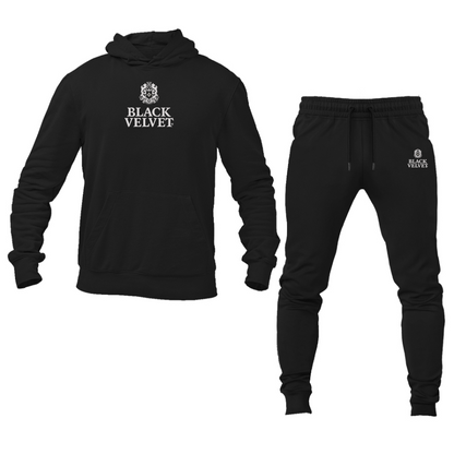 Men's Black Velvet Logo Hoodie Joggers Set