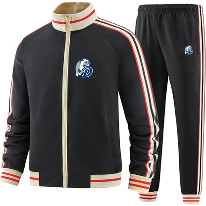 Men's  Drake Bulldogs  Two Piece Designer Tracksuit with Bold Striped Accents and Zippered Front Elevated Athletic
