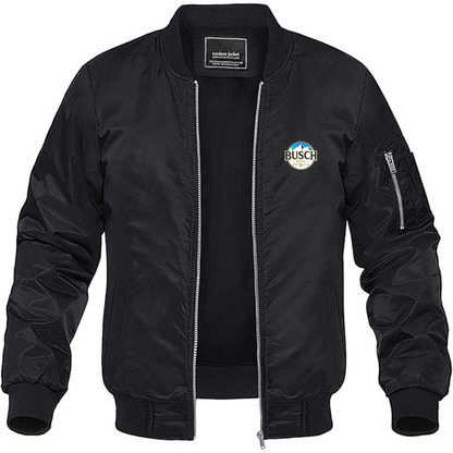 Men's Busch Logo Lightweight Bomber Jacket Windbreaker Softshell Varsity Jacket Coat